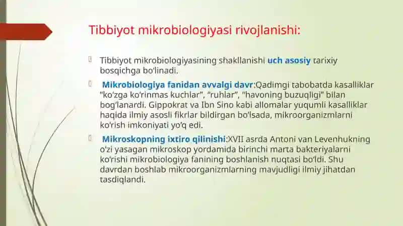 Tibbiyot Mikrobiologiyasi rivojlanishi 3