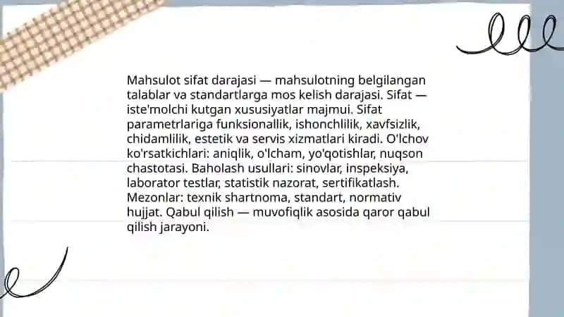 Mahsulot sifat darajasini baholash 3