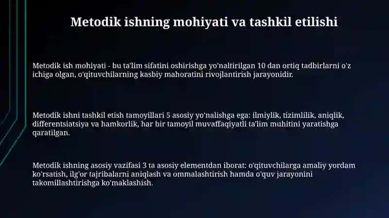 Metodik ishning mohiyati va tashkil etilishi 3