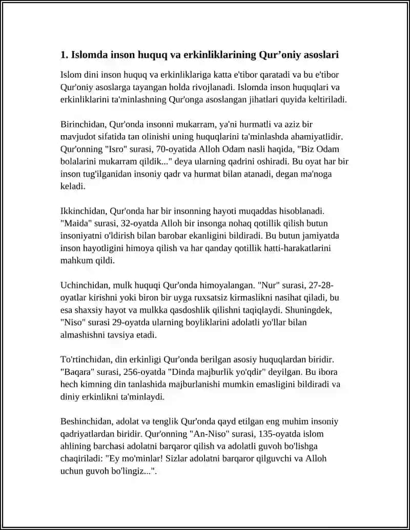Islomda Inson Huquq va Erkinliklarini Taʼminlashning Oʻziga Xos Jihatlar 3