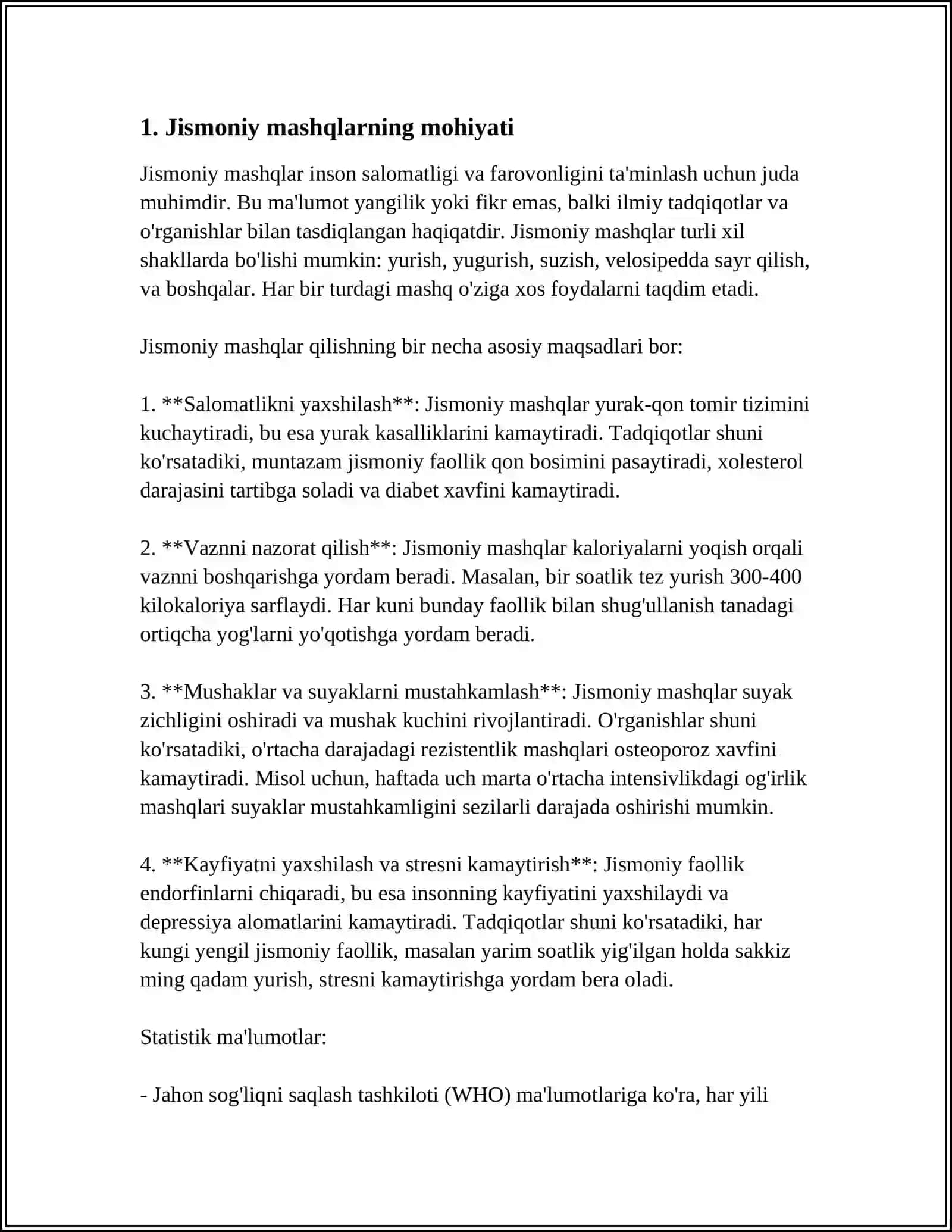 Jismoniy mashqlar tushunchasi uni nazoratlash va me'yorlash 3
