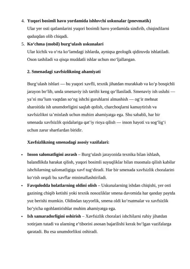 BURG'ULASH USKUNALARINING SMENADAGI XAVFSIZLIGI QOIDALARI 3