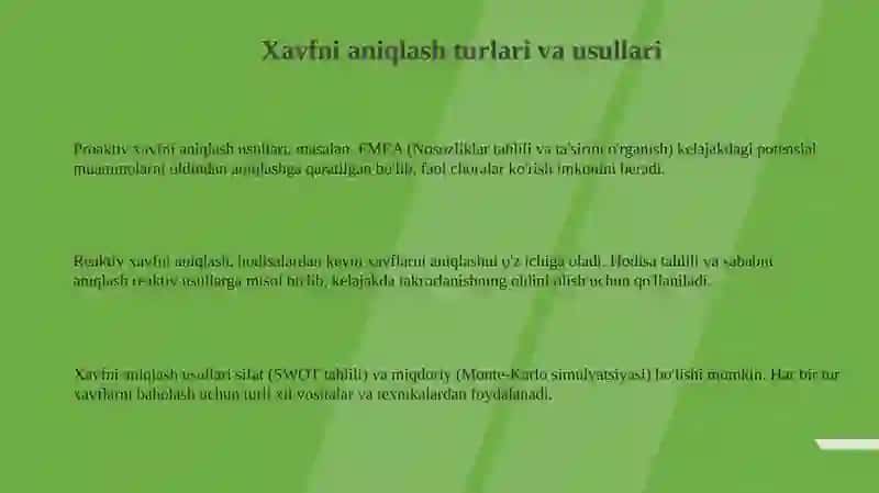 Xavfni aniqlash turlari va usullari 3
