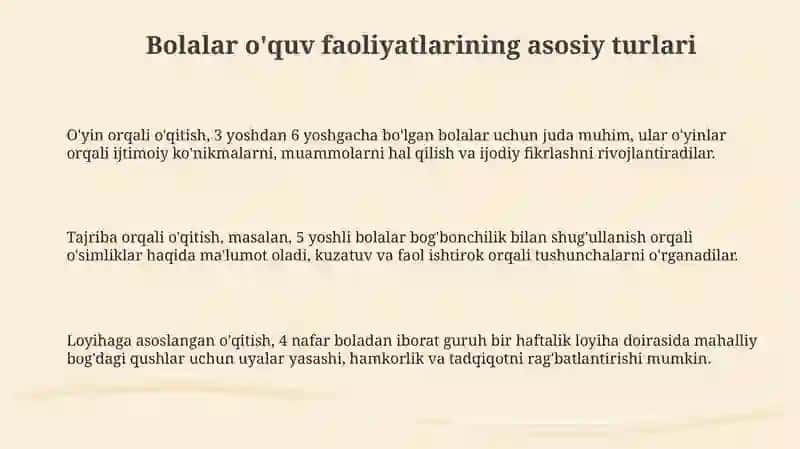 Bolalar o'quv faoliyatlarining asosiy turlari 3