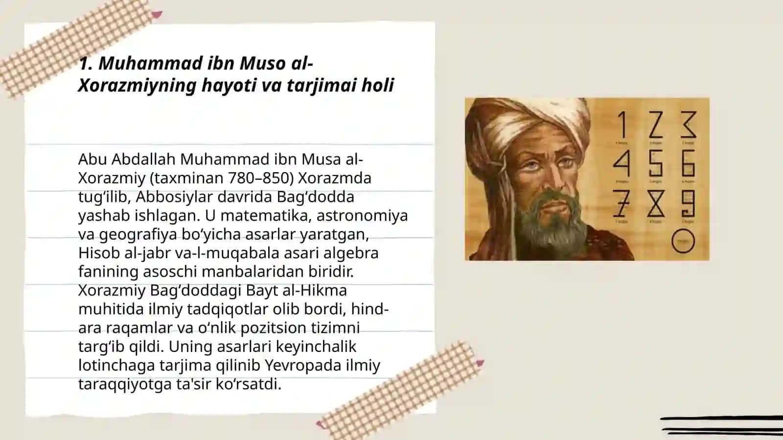 Muhammad ibn Muso al-Xorazmiyning hayoti va tarjimai holi 3