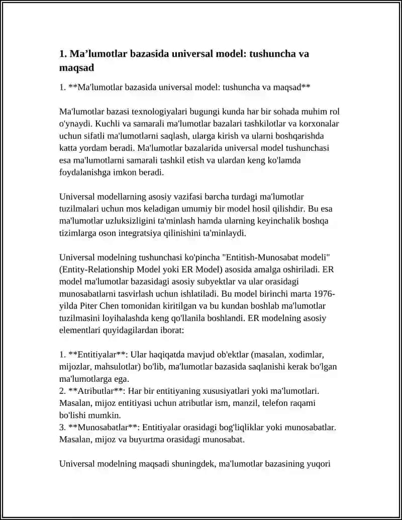 MAʼLUMOTLAR BAZASIDA UNIVERSAL MODEL 3