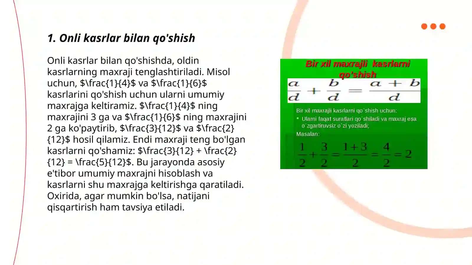 Onli kasrlarga oid misol masala yechish 3
