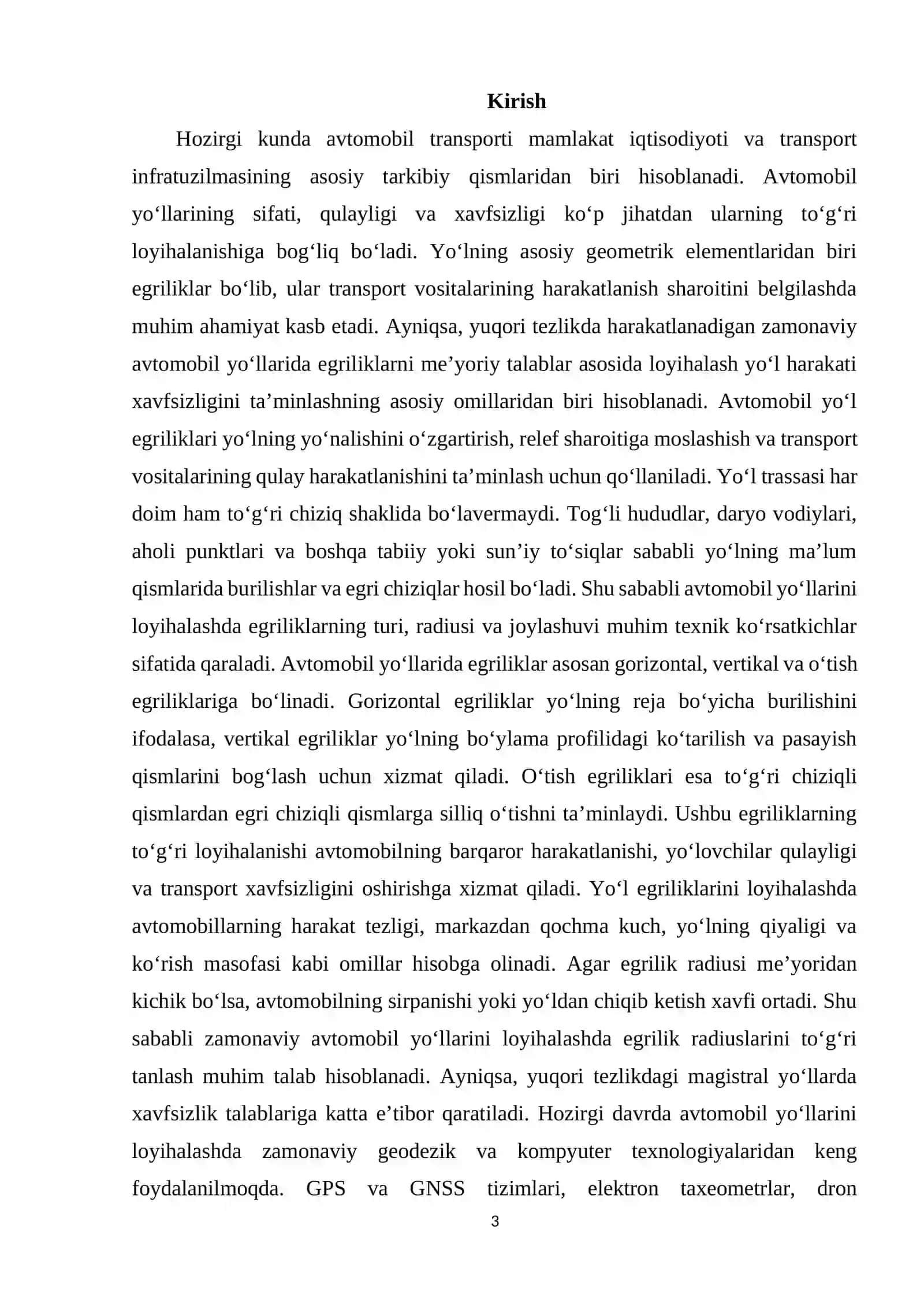 Avtomobil yo‘l egriliklari va ularni turlari. 3