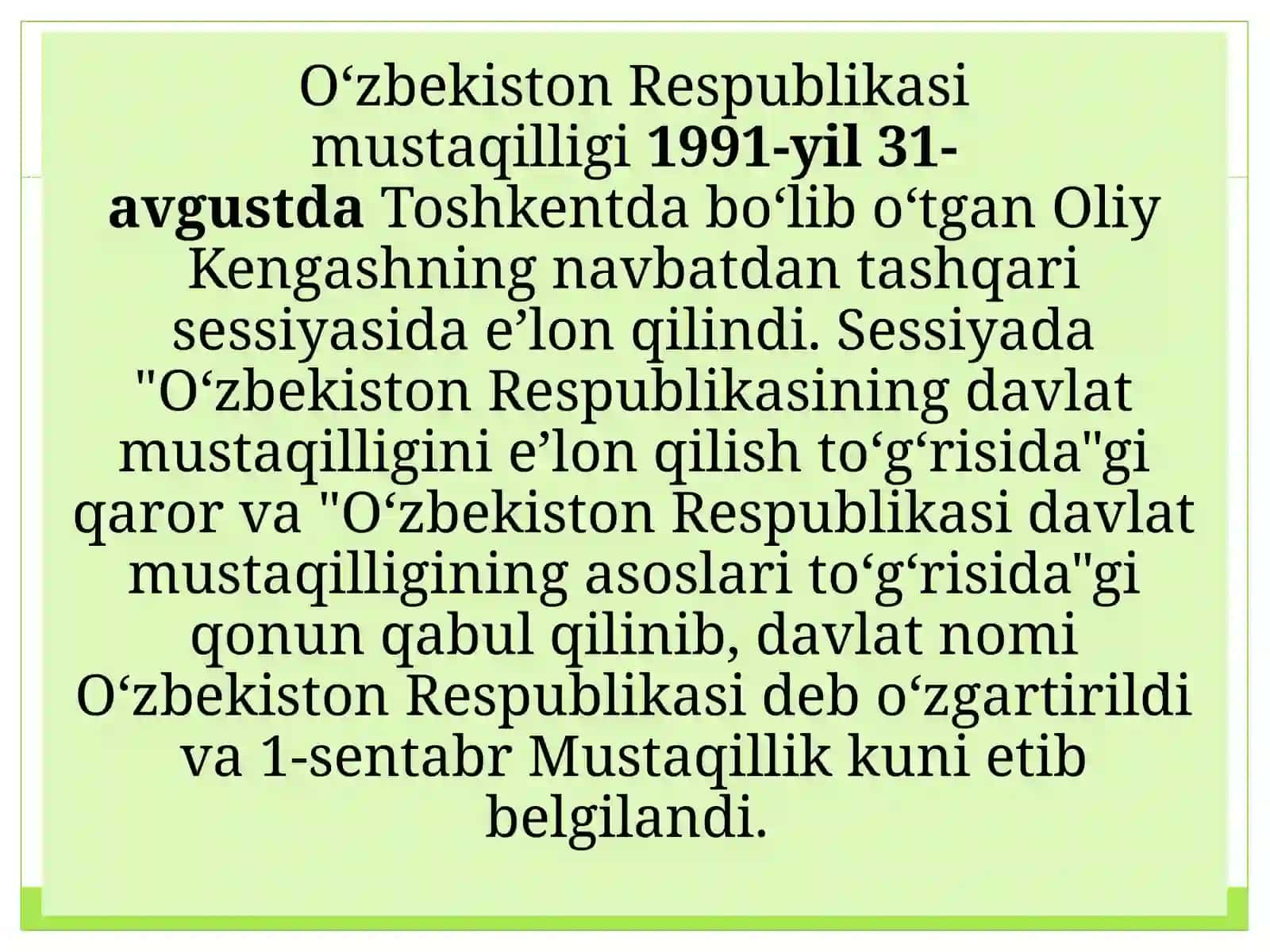 O’zbekiston Respublikasi Mustaqilligining e’lon qilinishi 3