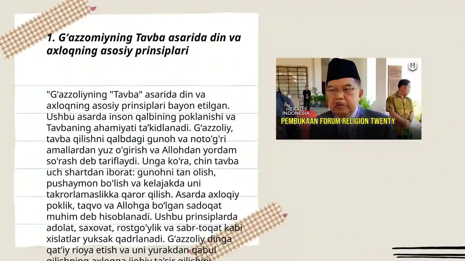 Gʻazzomiyning Tavba asari asosida Din va axloq mavzusida 3