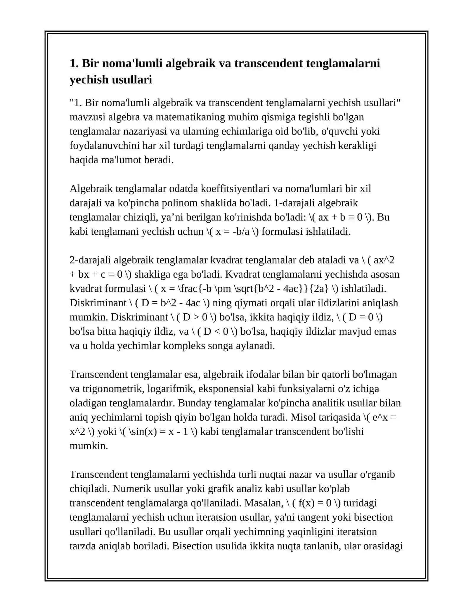 TENGLAMA VA TENGLAMALAR SISTEMASINI YECHISH. MATHCAD VA SMATH DASTURLARIDA 3