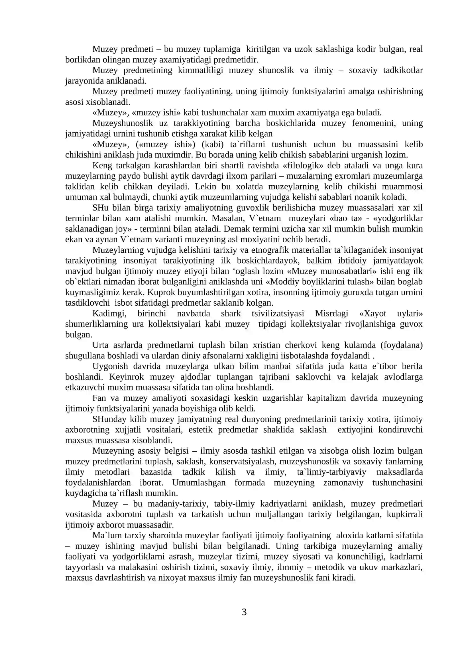 Muzeyshunoslik faniga kirish 3