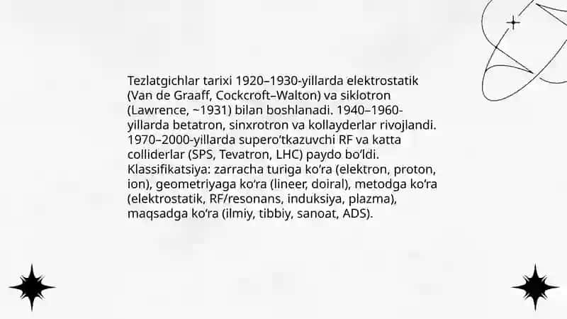Tezlatgichlar tarixi va klassifikatsiyasi 3