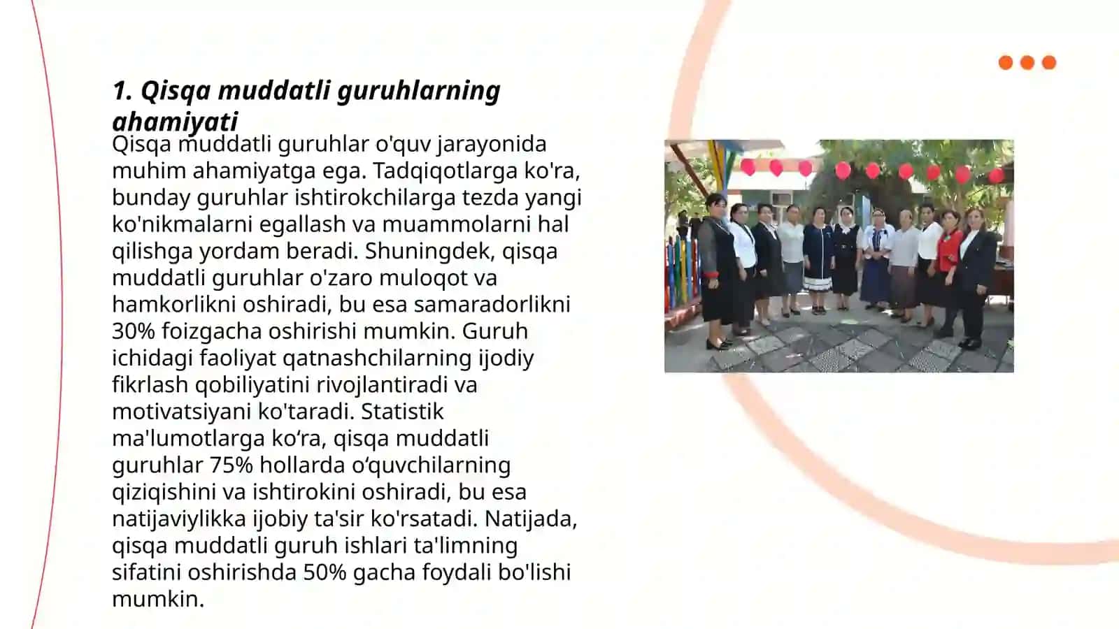 Qisqa muddatli guruxlarni tashkil qilish 3