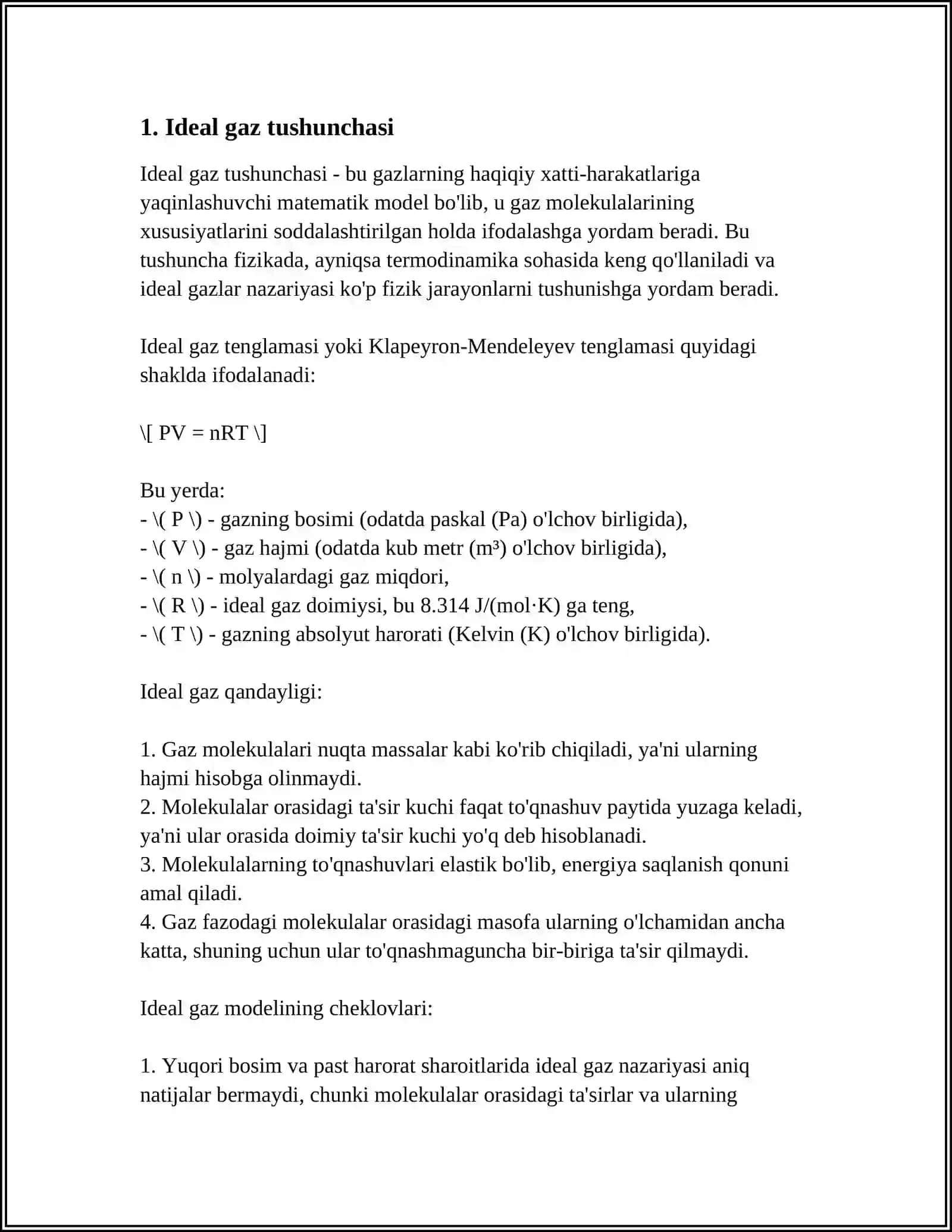 IDEAL GAZ. GAZ BOSIMI. TEMPERATURA. IDEAL GAZNING HOLAT TENLAMASI 3