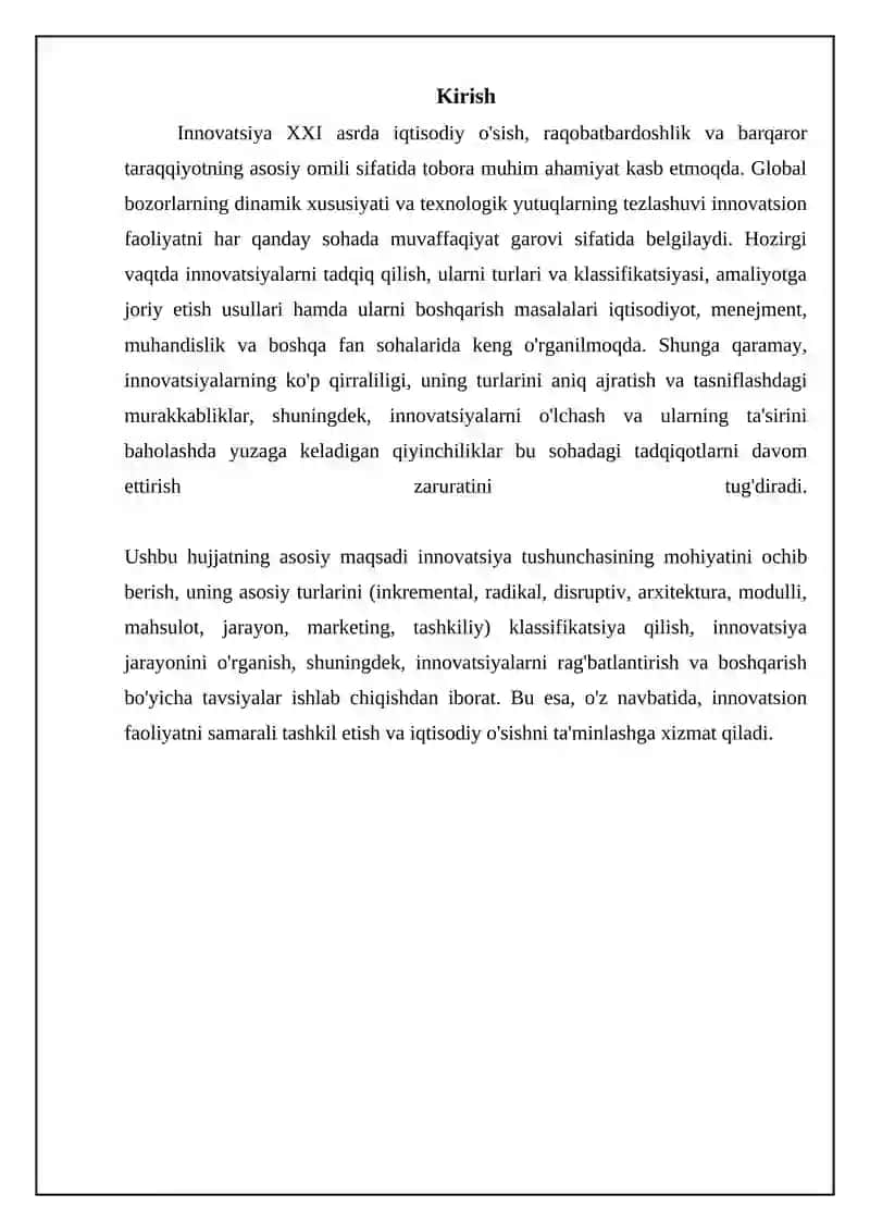 INNOVATSIYA, UNING TURLARI VA TASNIFI 3