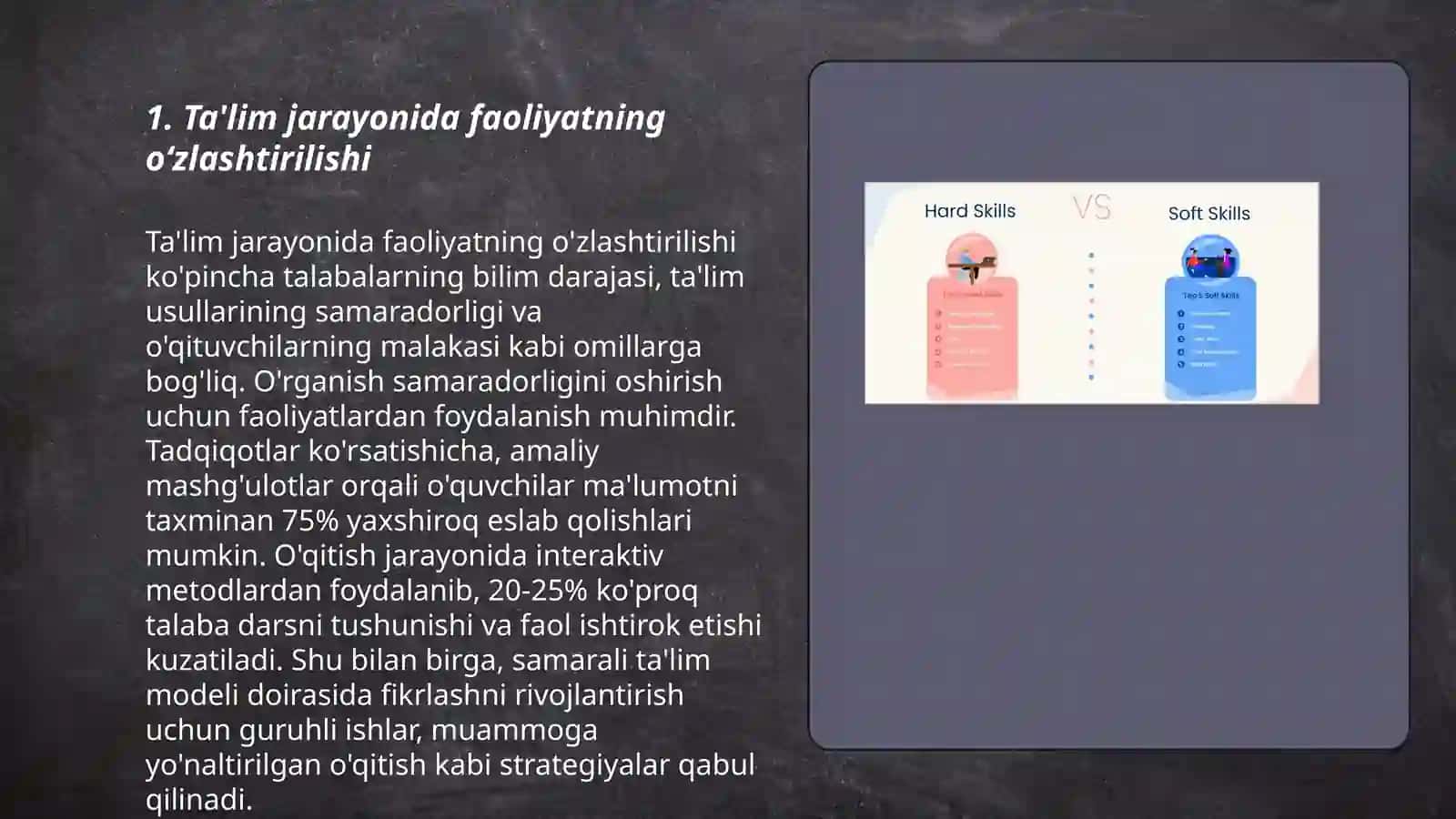 Faoliyatning oʻzlashtirilishi va malakalarni egallash 3