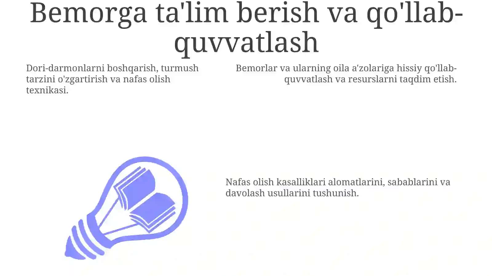 Nafas tizimi kasalliklari bilan kasallangan bemorlarni parvarish qilish va ularning nazorati 3