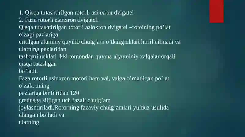 ASINXRON ELEKTR DVIGATELLARNI TEZLIGINI ROSTLASH 3