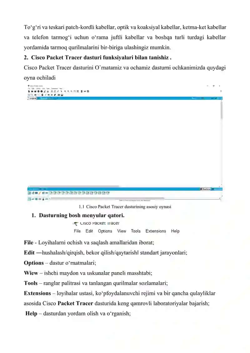 CISCO PACKET TRACER SIMULYATOR INTERFEYSI VA UNING IMKONIYATLARINI O‘RGANISH 3