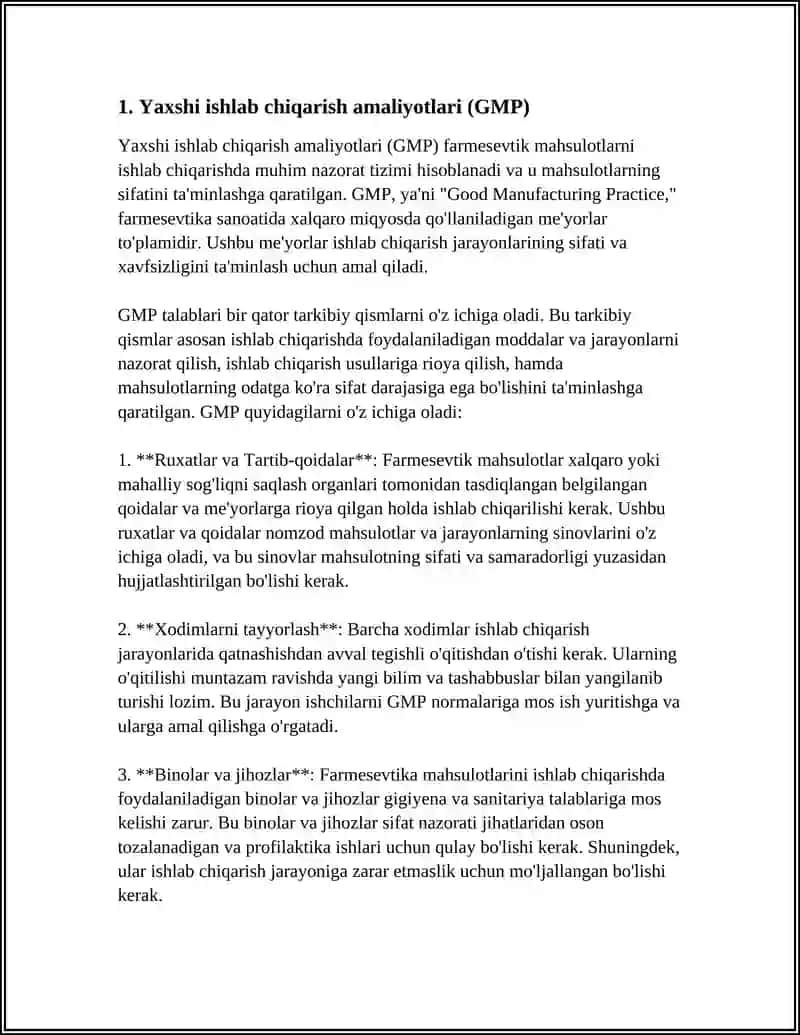 Yaxshi ishlab chiqarish amaliyotlari (GMP) 3