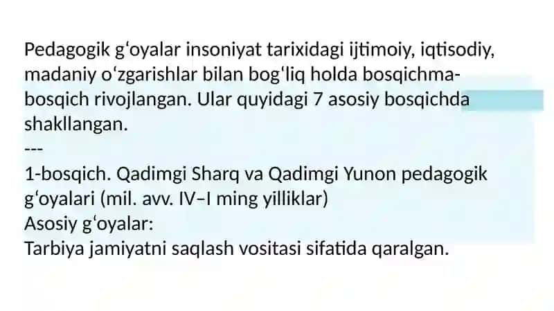 PEDAGOGIK G‘OYALARNING RIVOJLANISH BOSQICHLARI 3