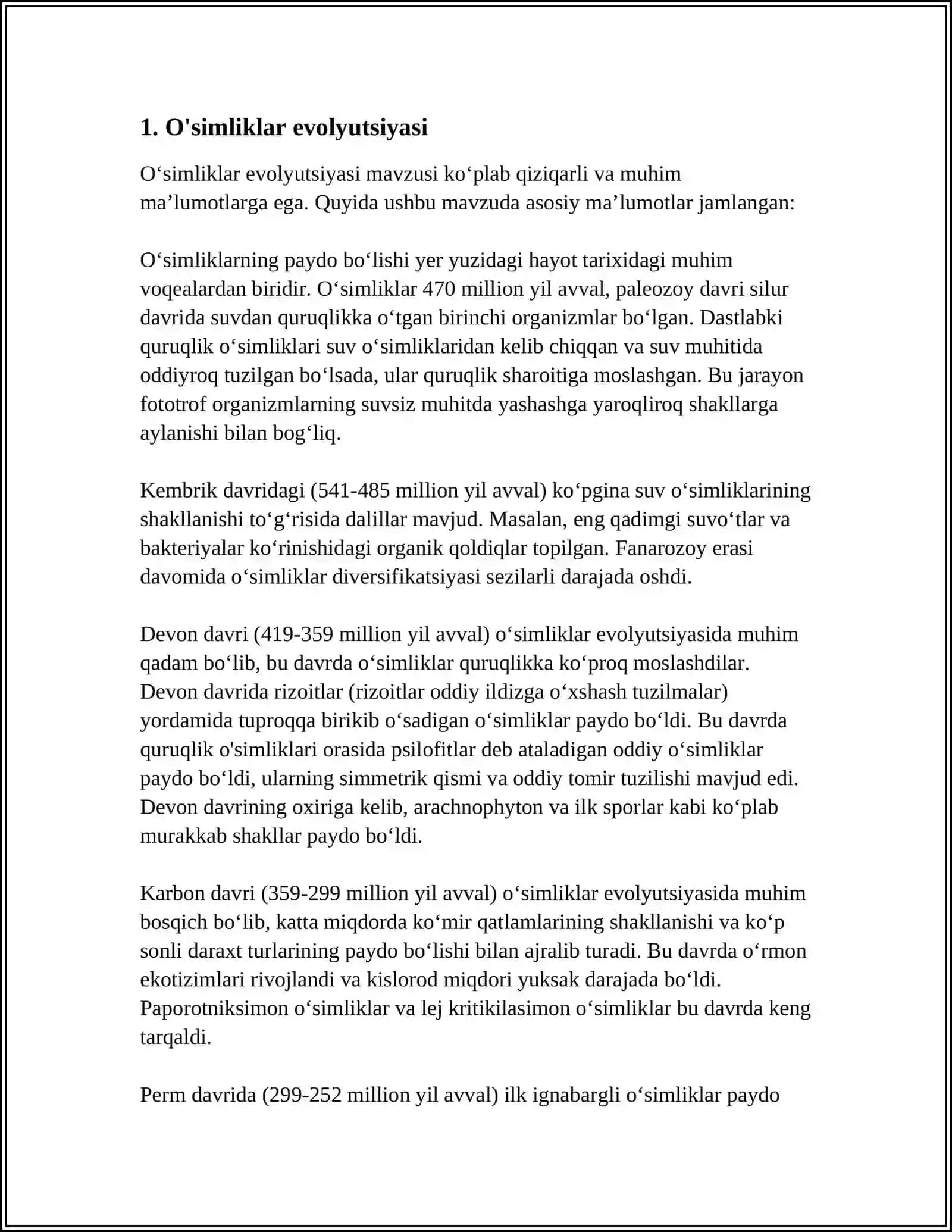 O‘SIMLIKLARNING KELIB CHIQISHI 3