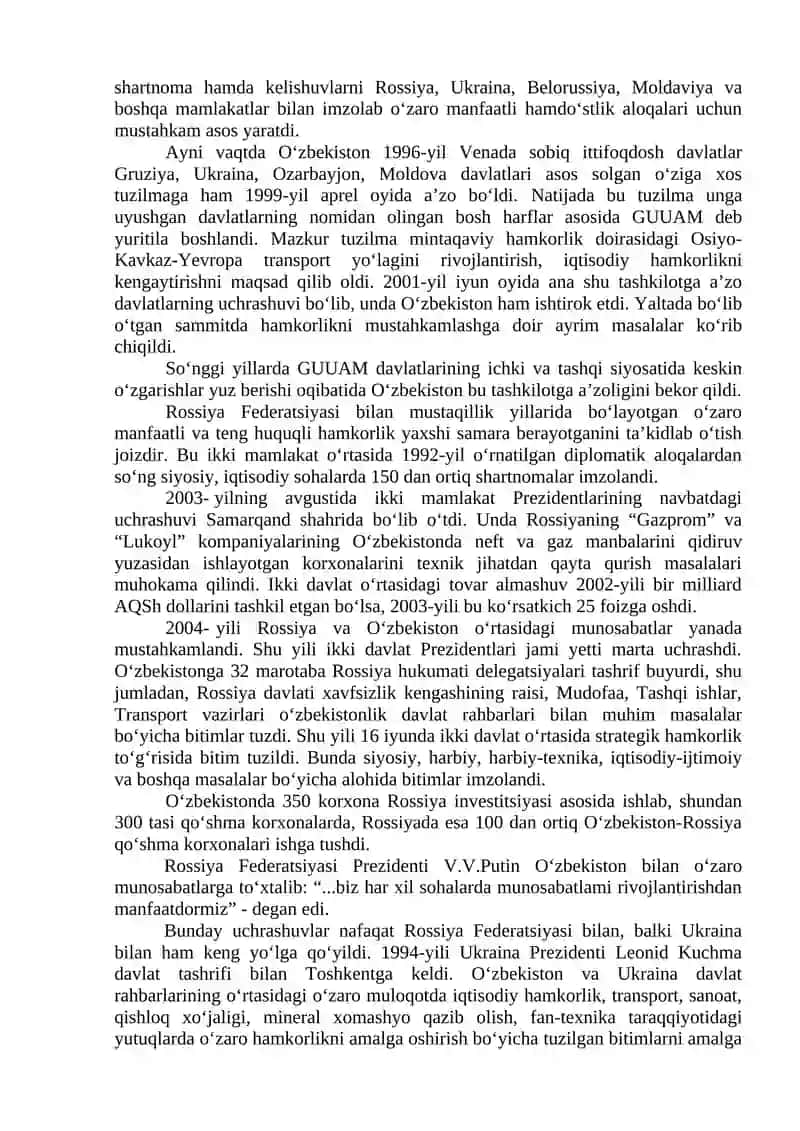Mustaqillik yillarida O’zbekistonning Markaziy Osiyo respublikalari bilan hamkorlik aloqalari 3