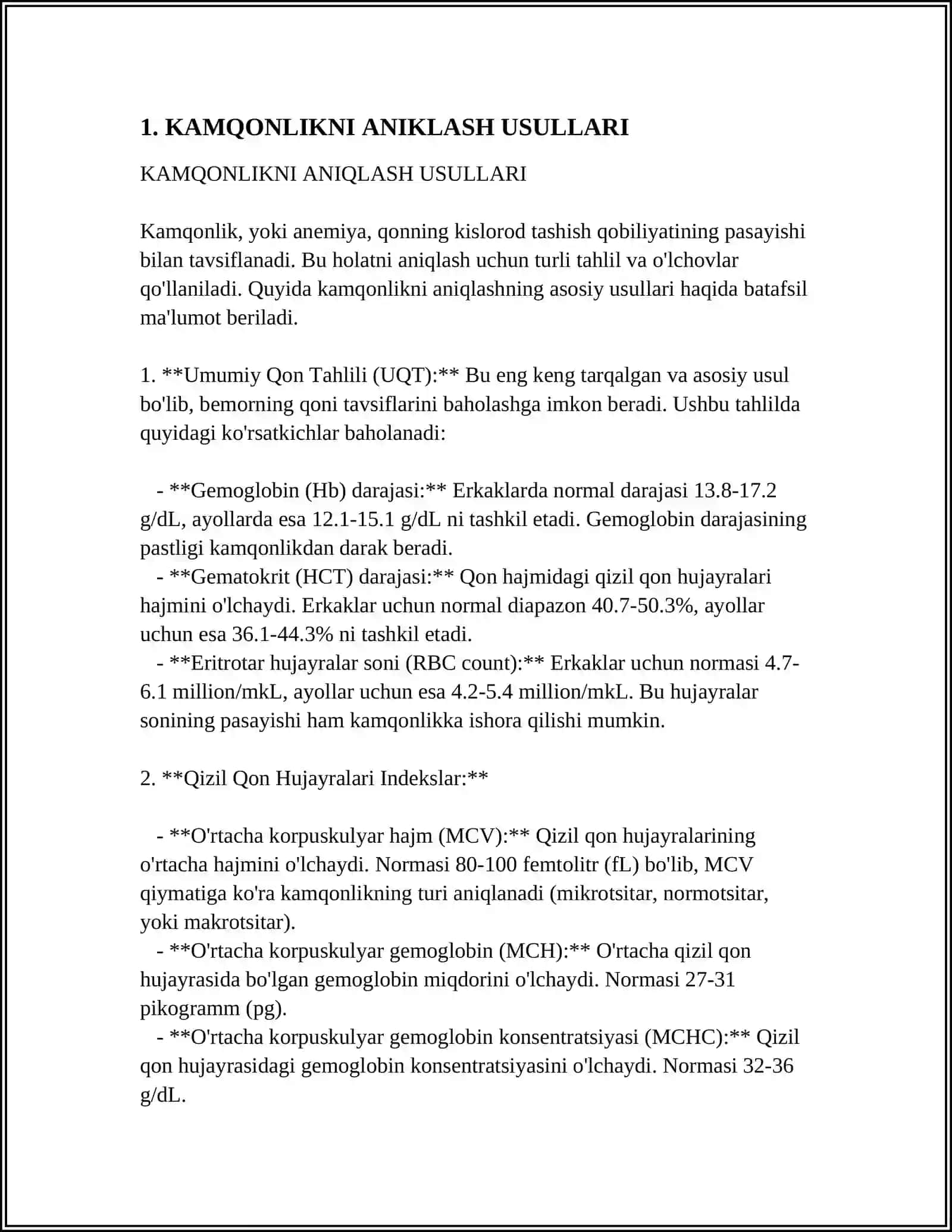 KAMQONLIKNI ANIKLASH USULLARI 3