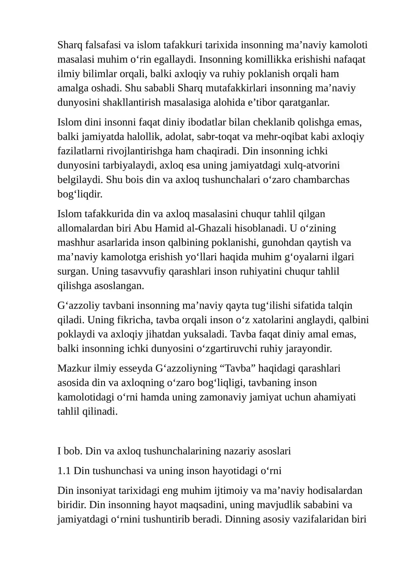 G‘azzoliyning “Tavba” asari asosida “Din va axloq” 3