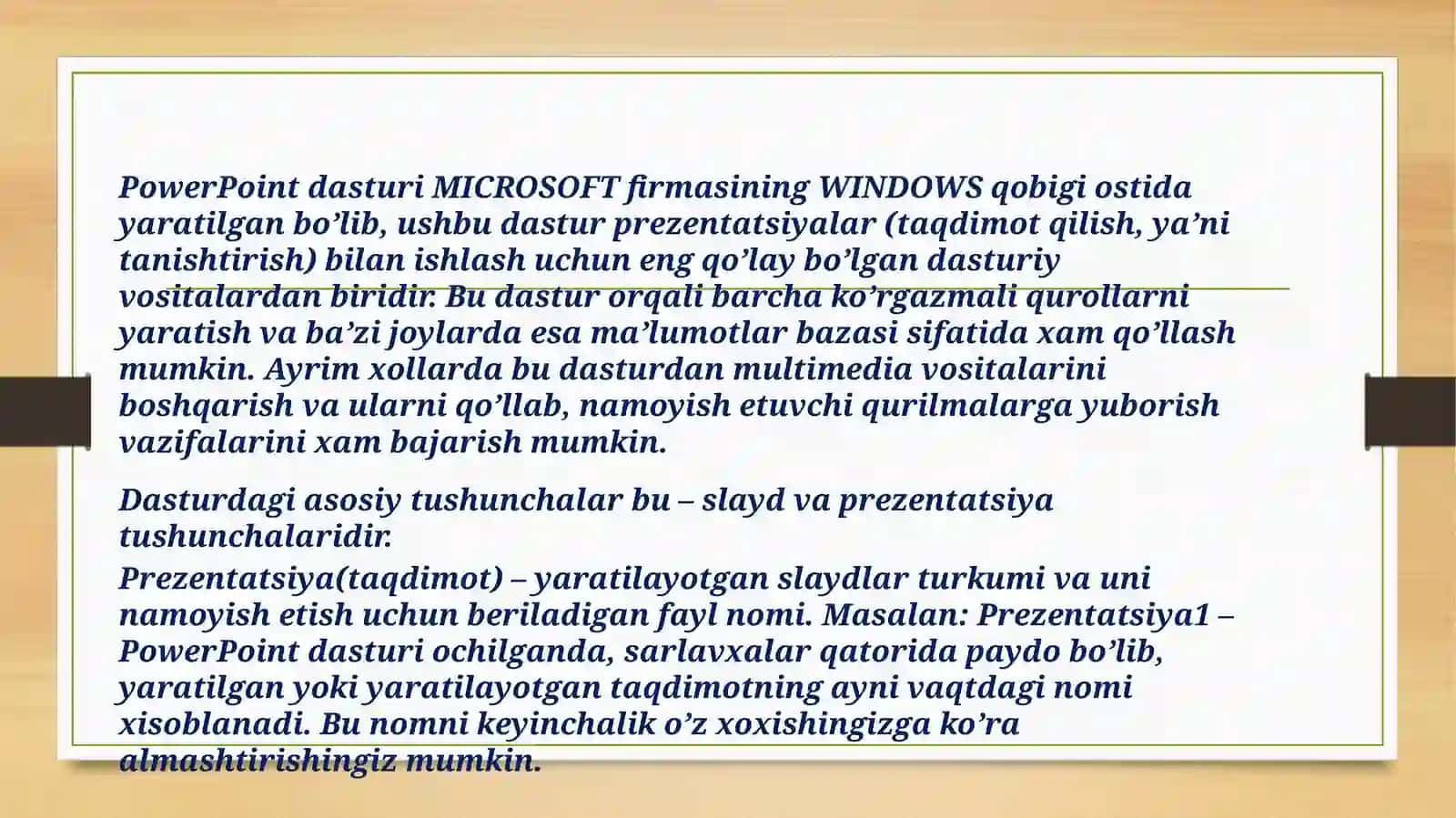Microsoft PowerPoint dasturi imkoniyatlari 3