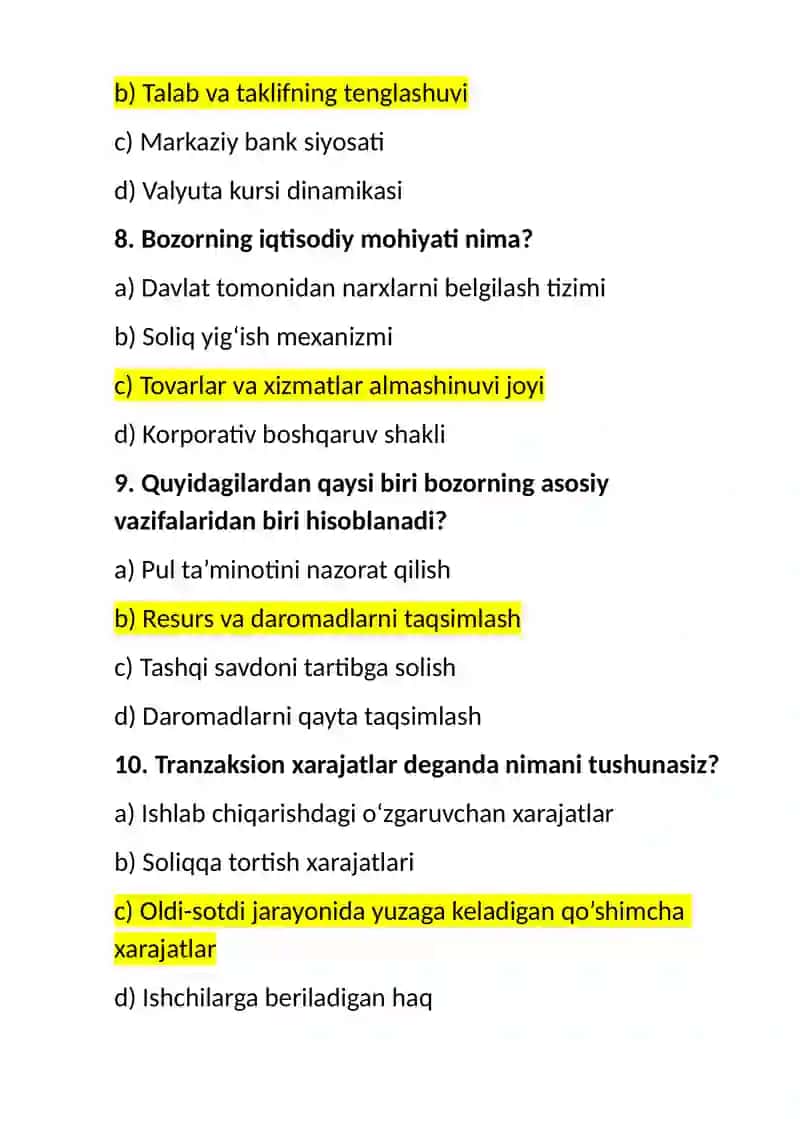 Mikroiqtisodiyot Fanidan Test Savollari 3