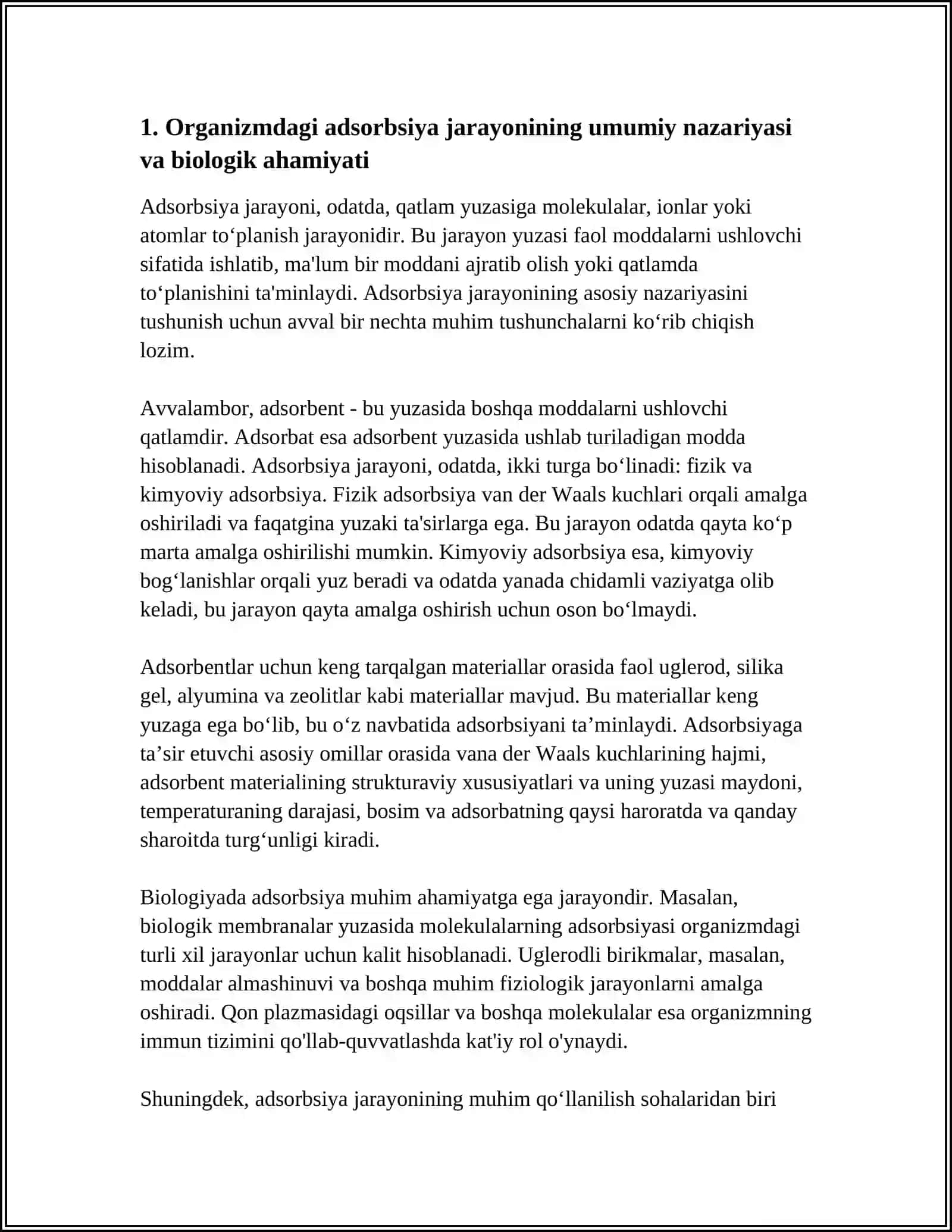 ORGANIZMNI HAYOT FAOLIYATIDA VA DAVOLASH USULLARIDA ADSORBSIYA JARAYONINING AJAMIYATI 3