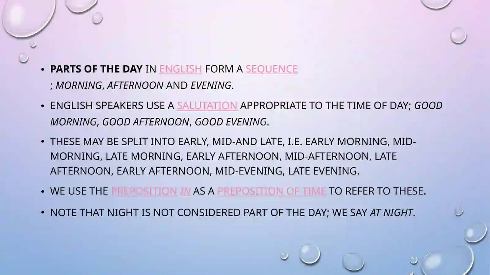Parts of the day 3