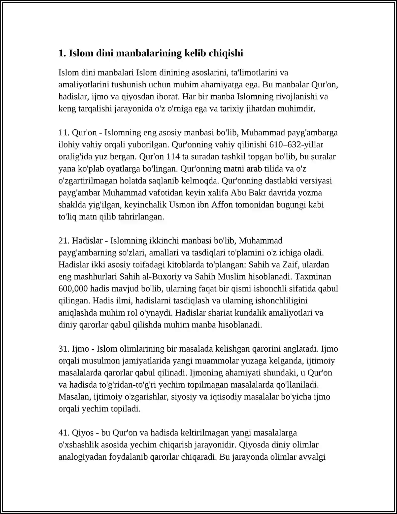 ISLOM DINI MANBALARI, AQIDAVIY MAKTABLARI VA ULARNING HOZIRGI DAVRDAGI AHAMIYATI 3