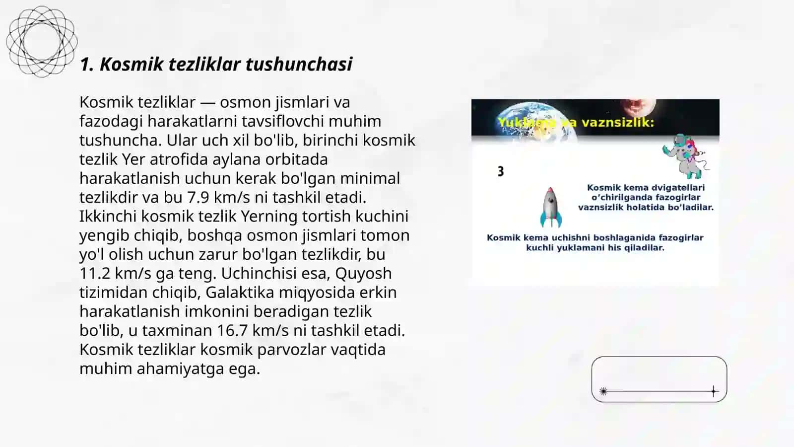 Kosmik tezliklar va suniy yoldoshlar 3