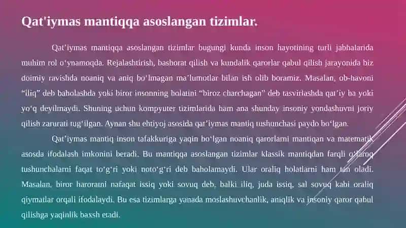 Qat'iymas mantiqqa asoslangan tizimlar. Qat'iymas neyron toʻrlar. 3
