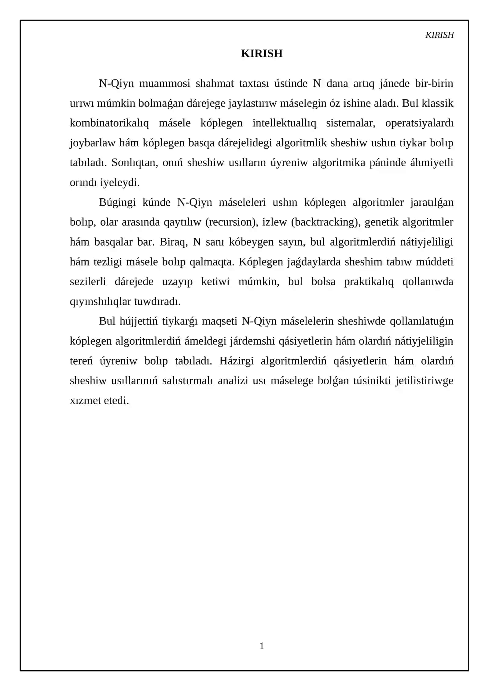 N-Queen muammosini yechish algoritmlari 3