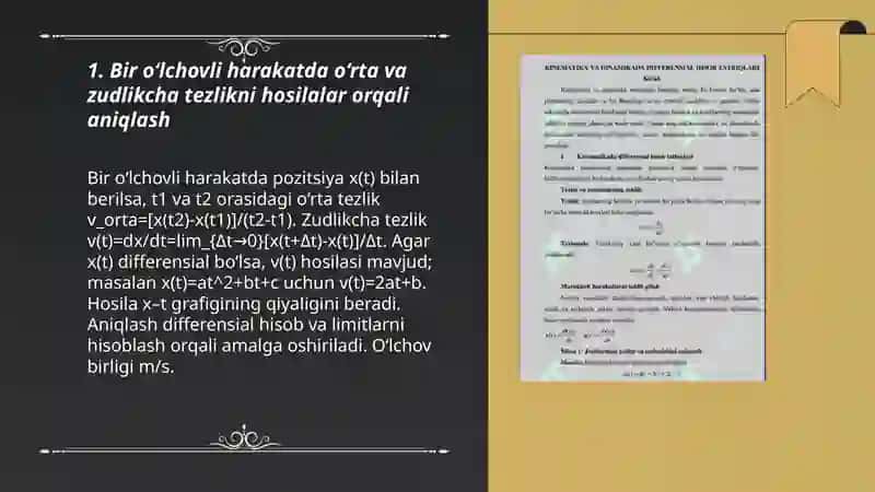 Kinematika va dinamikada differansial hisob tatbiqlari 3