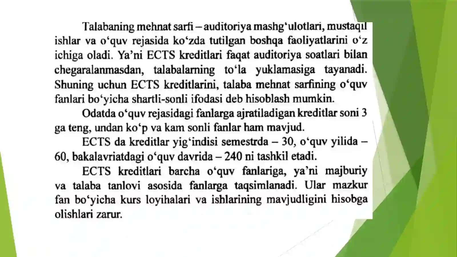 ECTS (yevropa kredit transfer tizmi- kredit texnalogiyasi asoslari 3