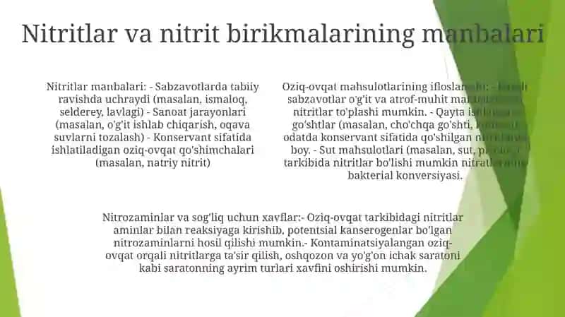 Oziq-Ovqat Mahsulotlarining Nitritlar Va Nitritrobiriklamalar Bilan Ifloslanishi 3