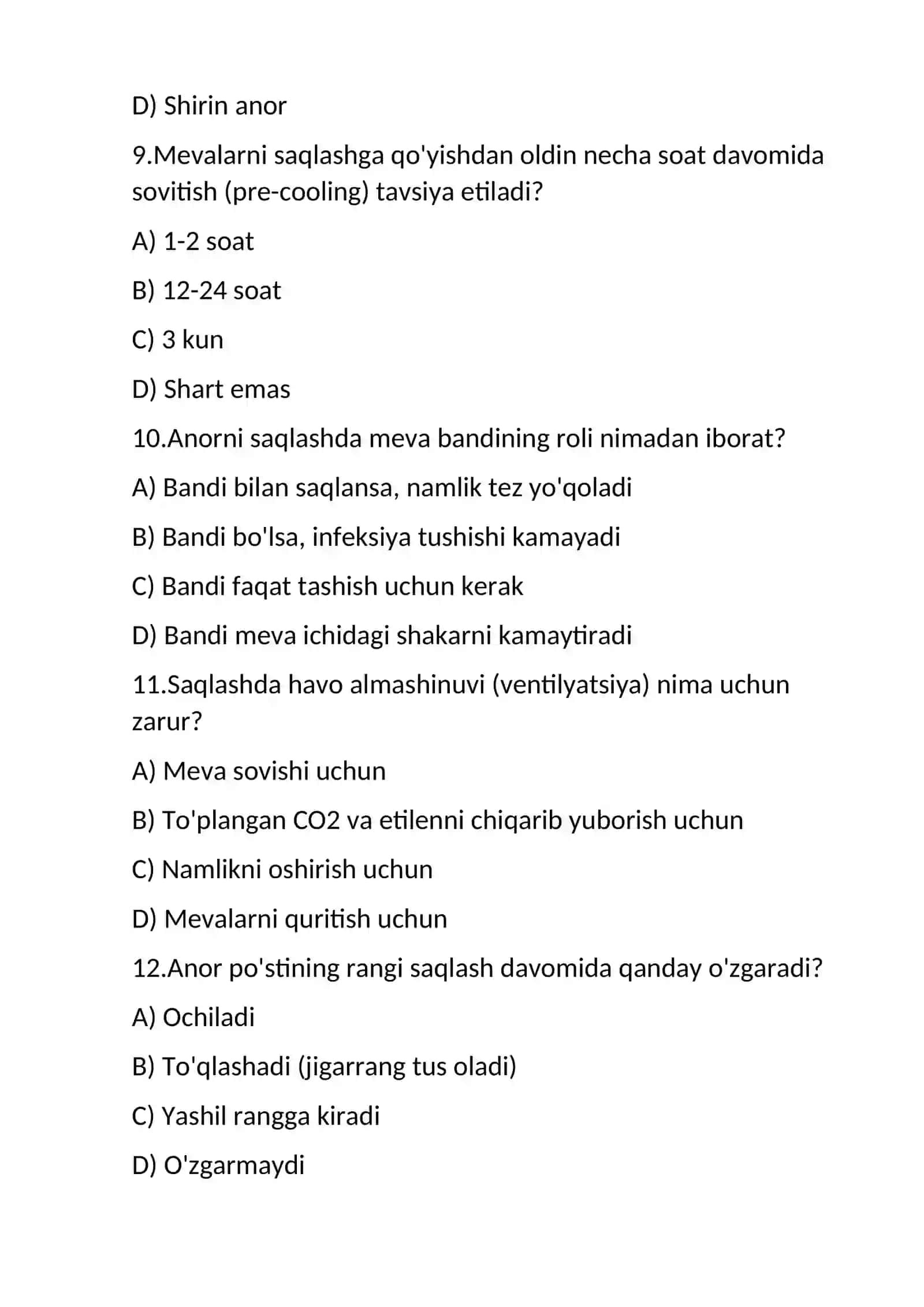 anor saqlash texnalogiyasiboyicha  test 3