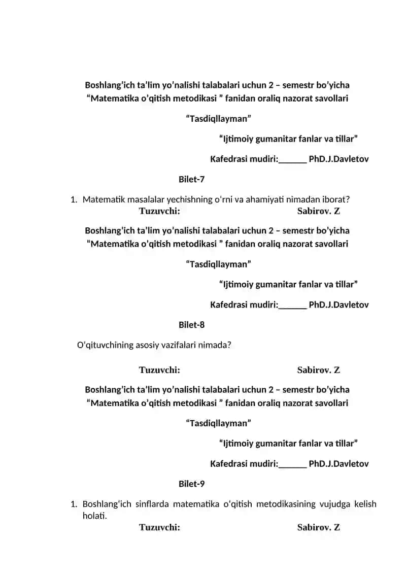 Matematika o’qitish metodikasi 3
