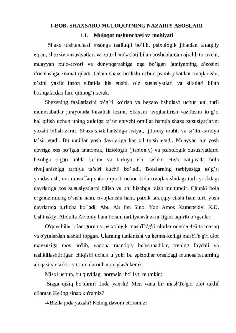 SHAXSARO MULOQOT KO'NIKMALARINI RIVOJLANTIRUVCHI TRENING DASTURLARI 3