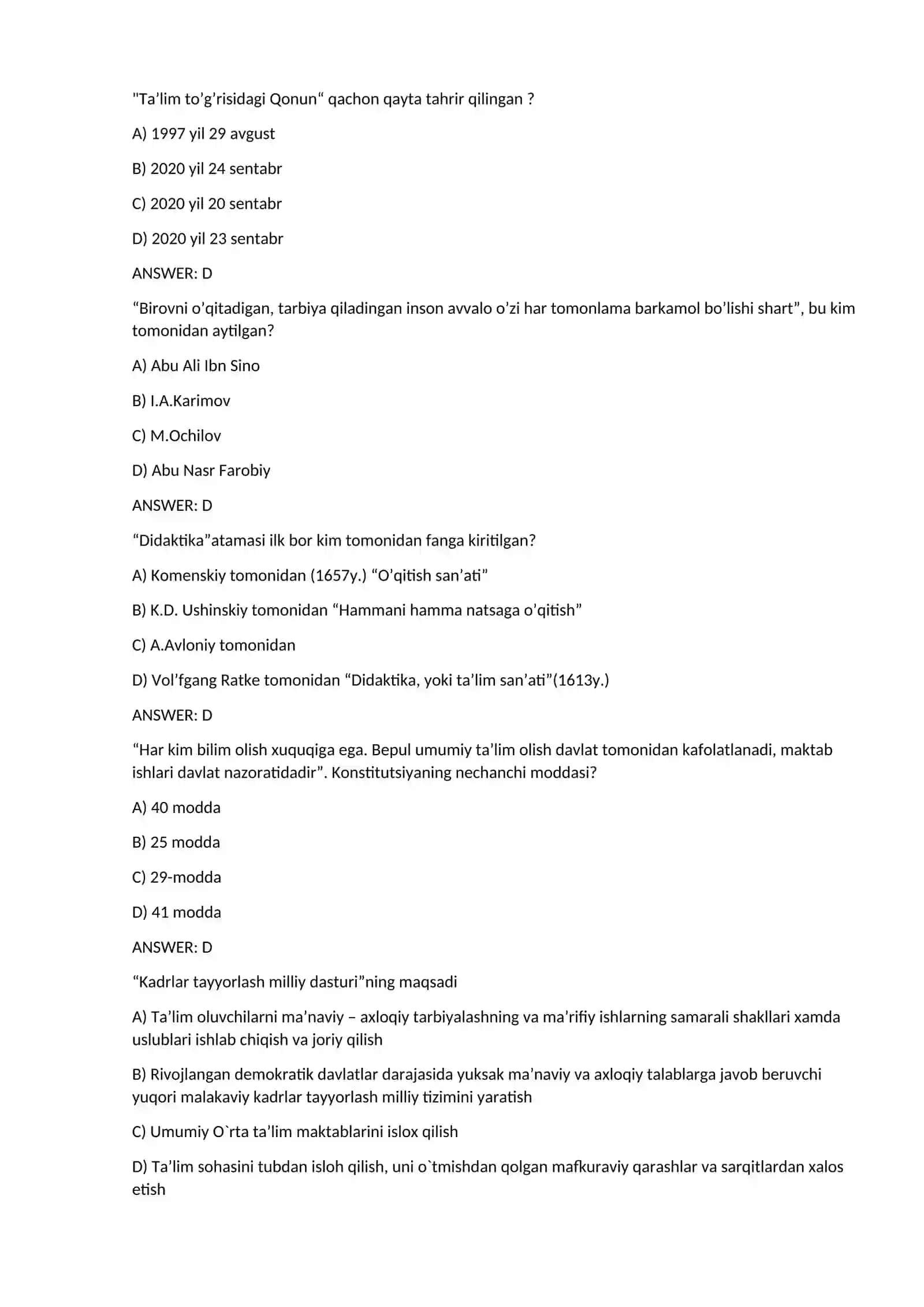 PedaGOGIK maxorat fanidan test savollari 3