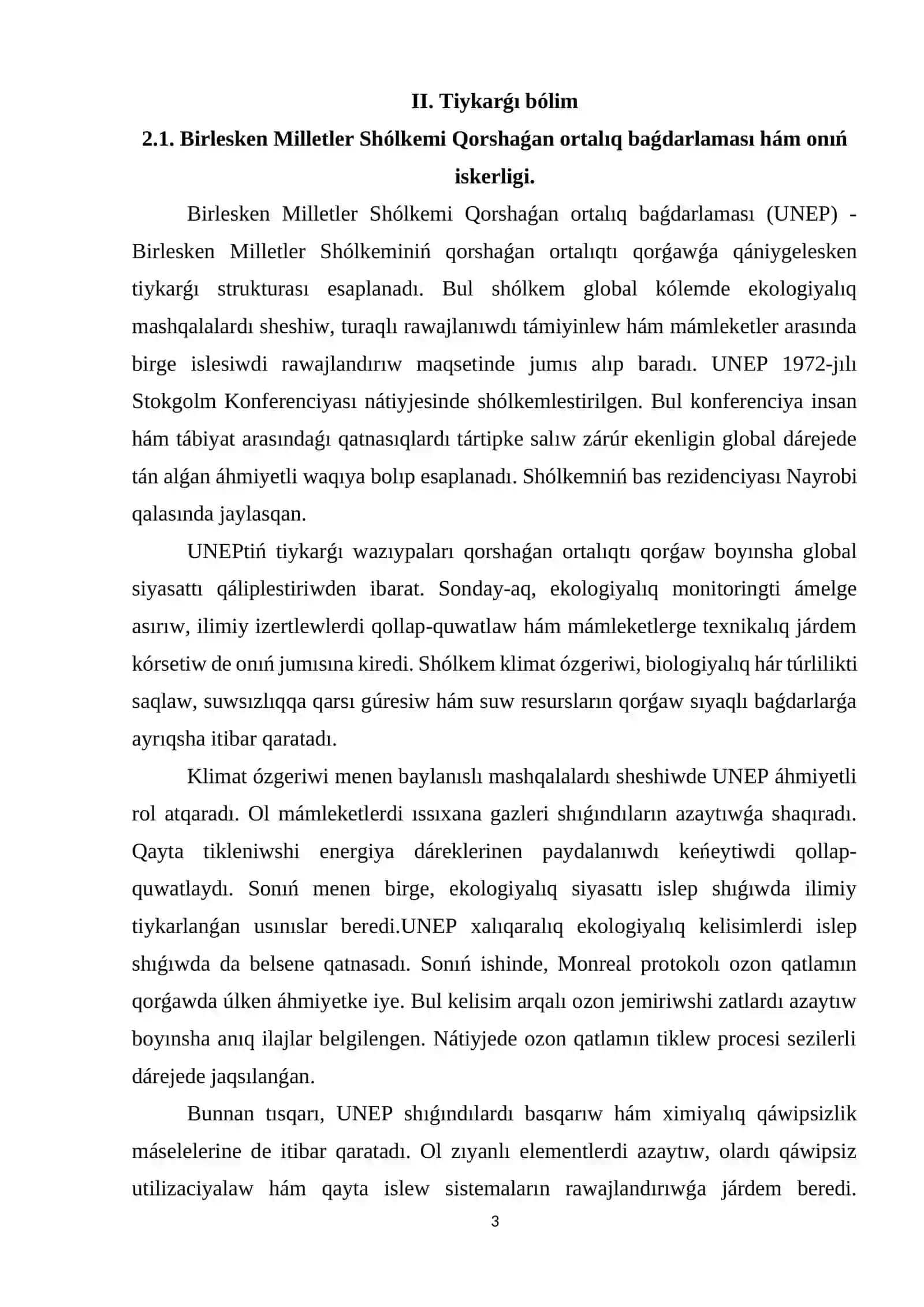 UNEP hám "jasıl ekonomika"ģa ótiwdi bahalaw 3