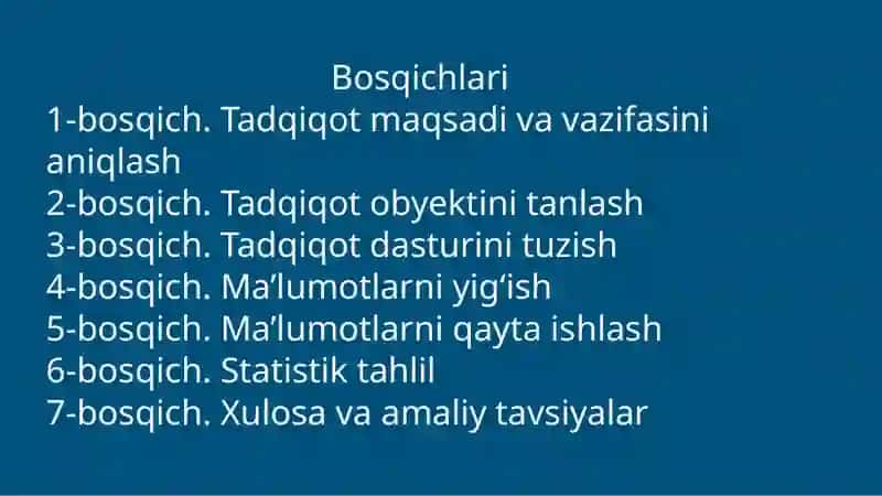 Statistik tadqiqotlarni tashkil etish va uning bosqichlari 3