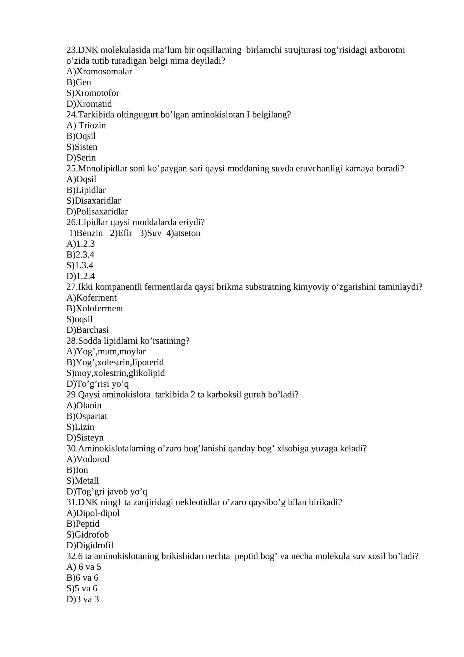 Biologiya fanidan 50 ta test savollari javoblari bilan. 3