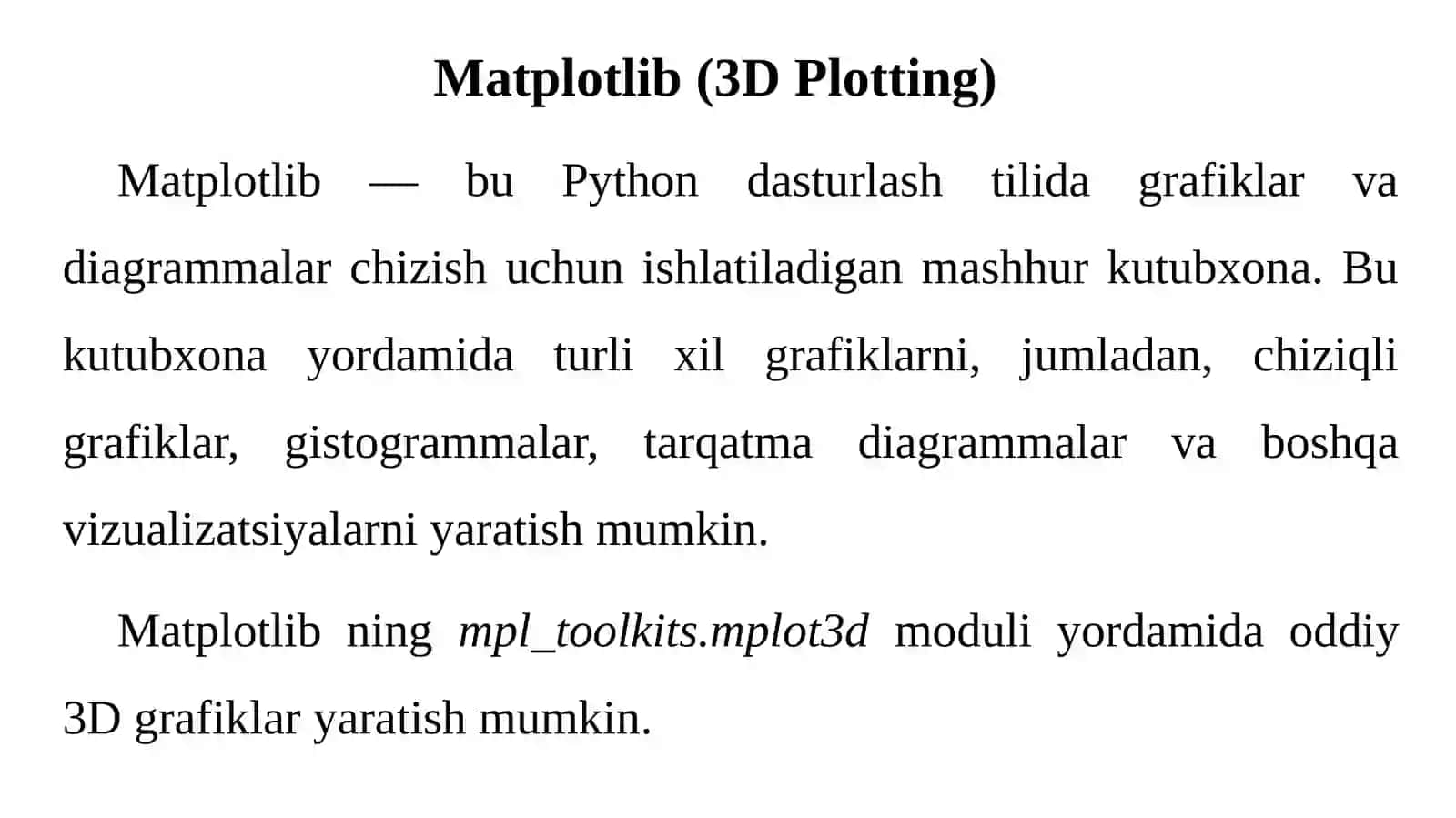 Pythonda uch o‘lchamli grafiklar bilan ishlash 3