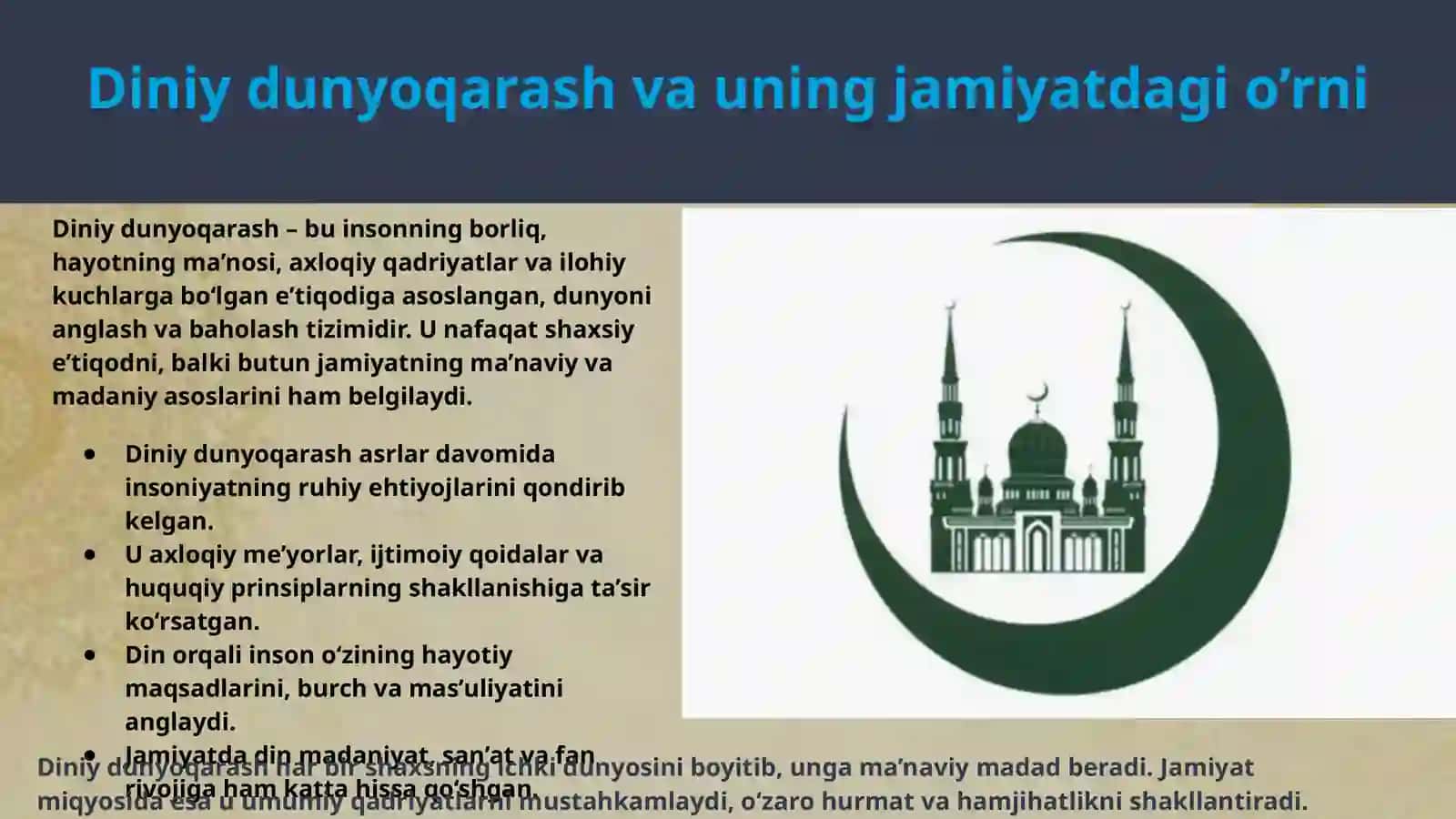 Diniy dunyoqarash va mustaqil O'zbekistonda dinga munosabat 3